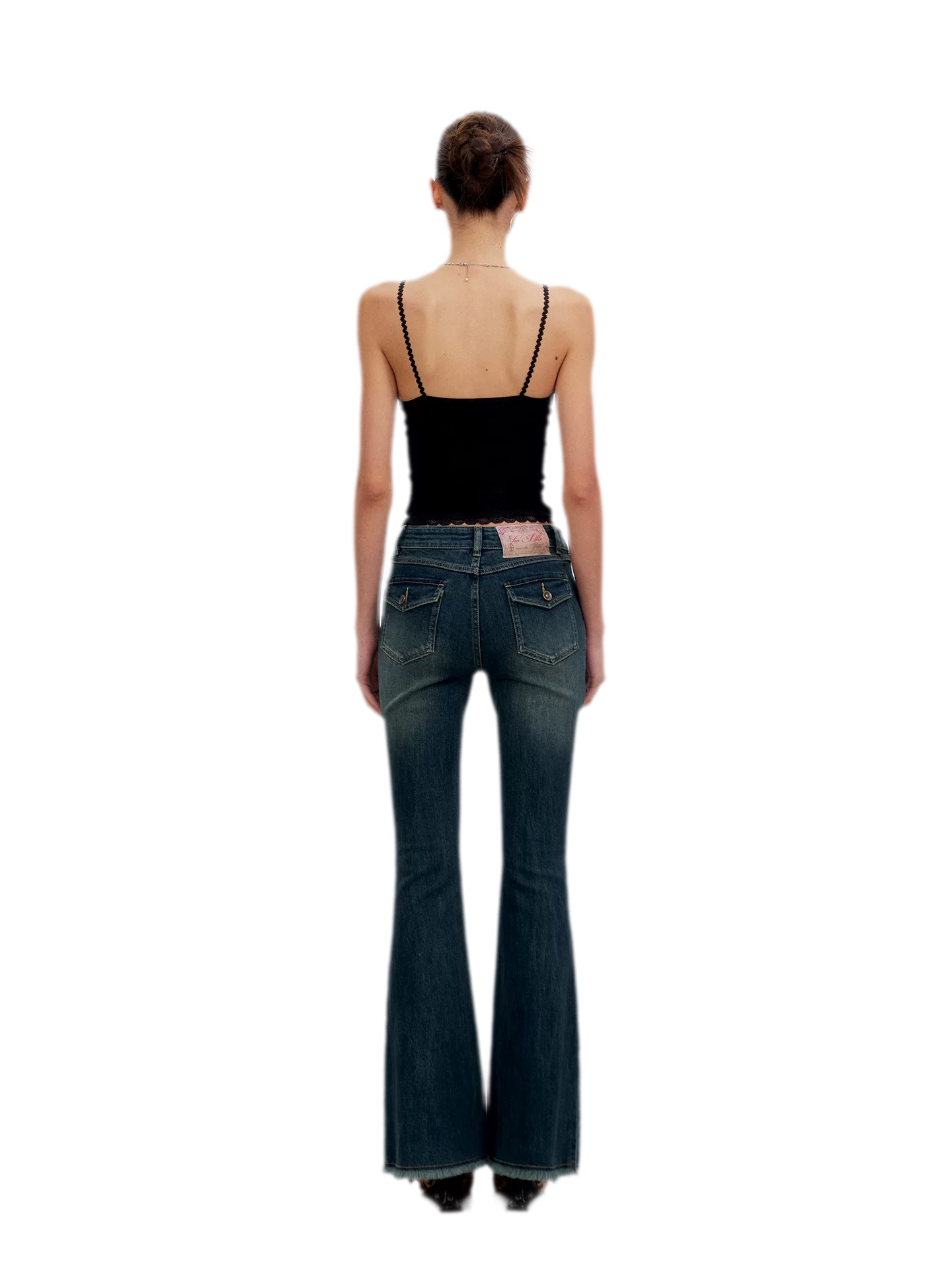 Washed Panel Flare Jeans