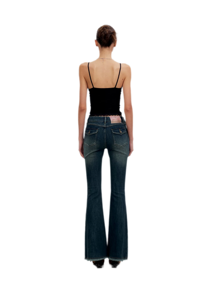 Washed Panel Flare Jeans