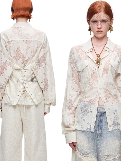 Lace Oversized Tie Shirt