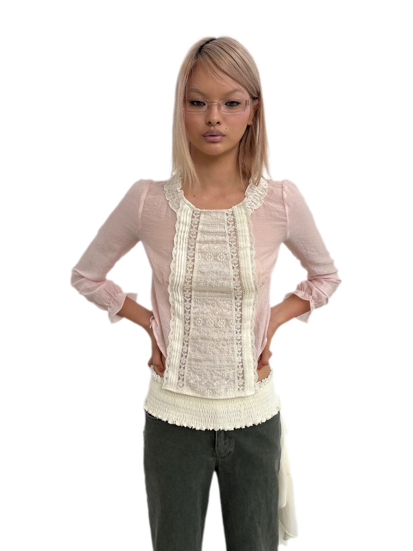 Embroidered Lace Cropped Blouse