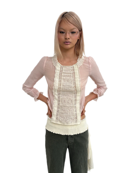 Embroidered Lace Cropped Blouse