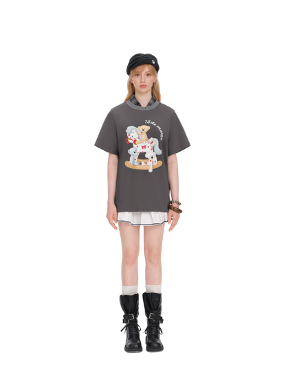 Loose Cotton T-shirt with Rocking