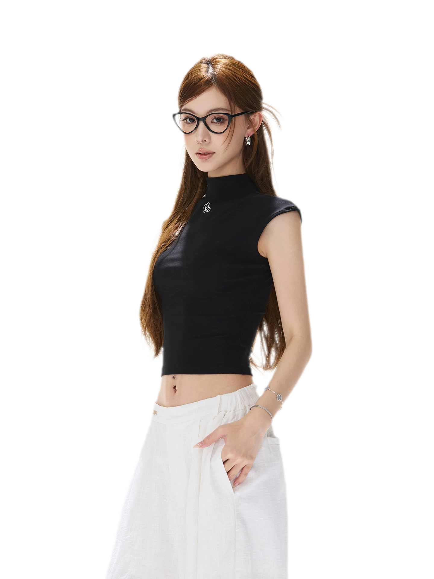 Lyocell Slim Embroidered Top