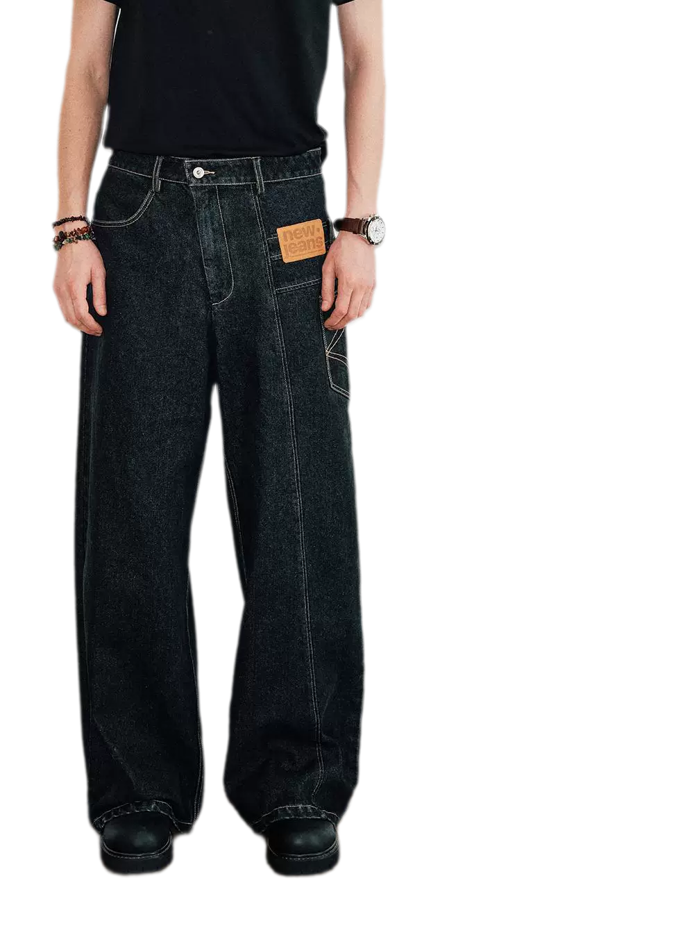 Deconstructed Straight-Leg Raw Denim Jeans