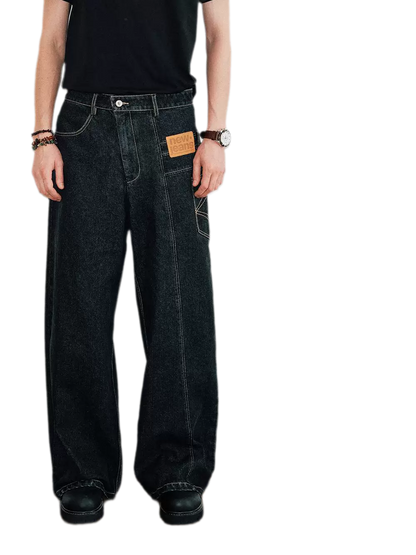 Deconstructed Straight-Leg Raw Denim Jeans