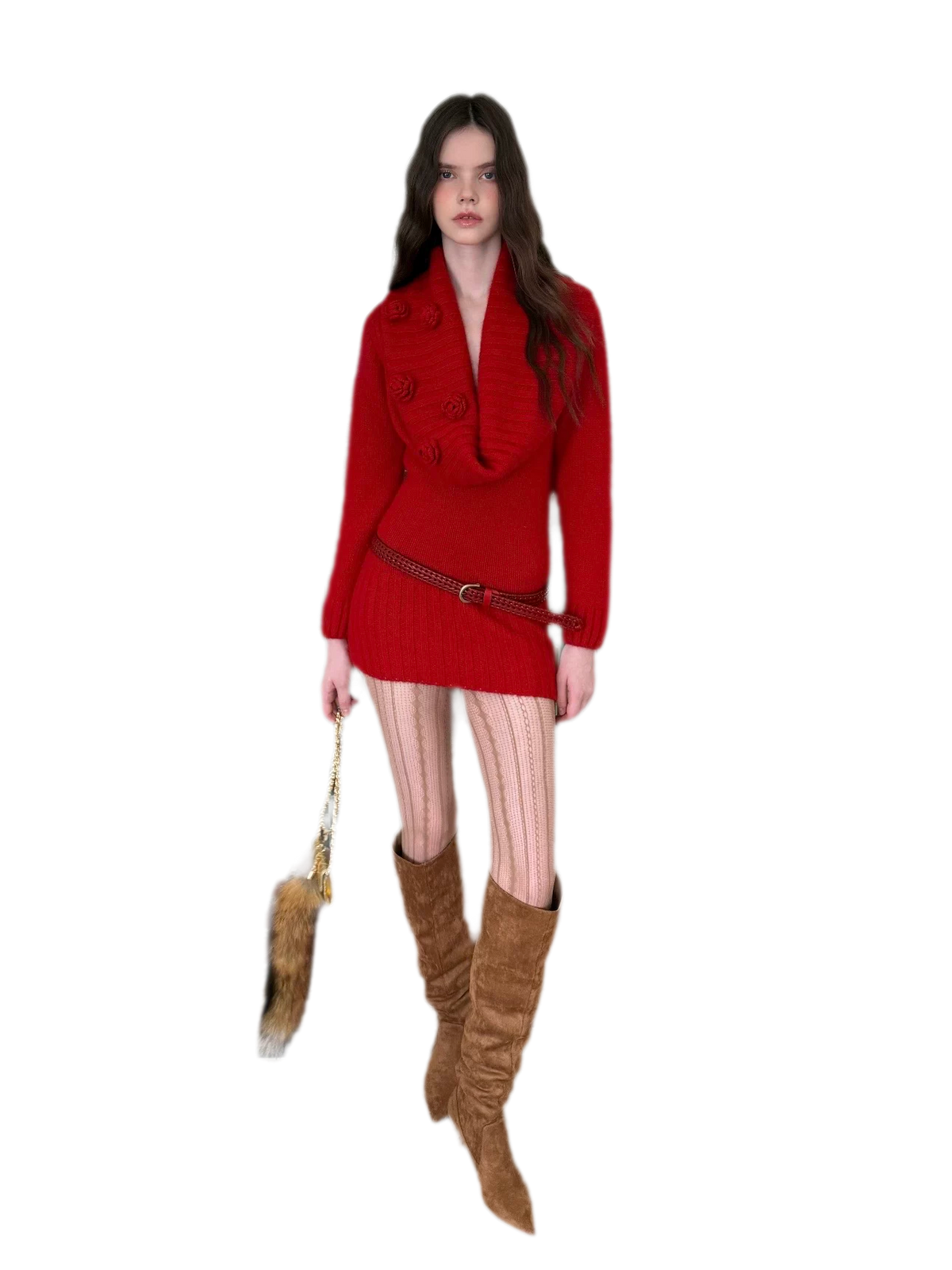 Chunky Knit Cowl Neck Dress