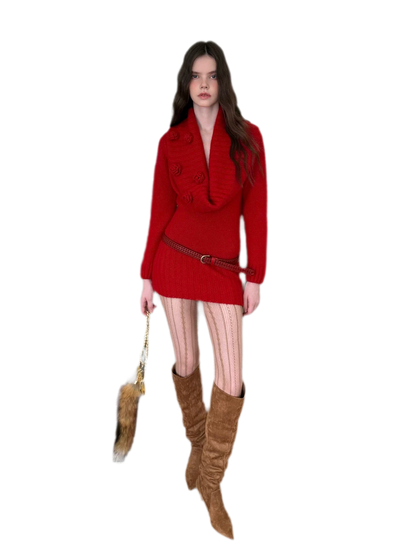 Chunky Knit Cowl Neck Dress
