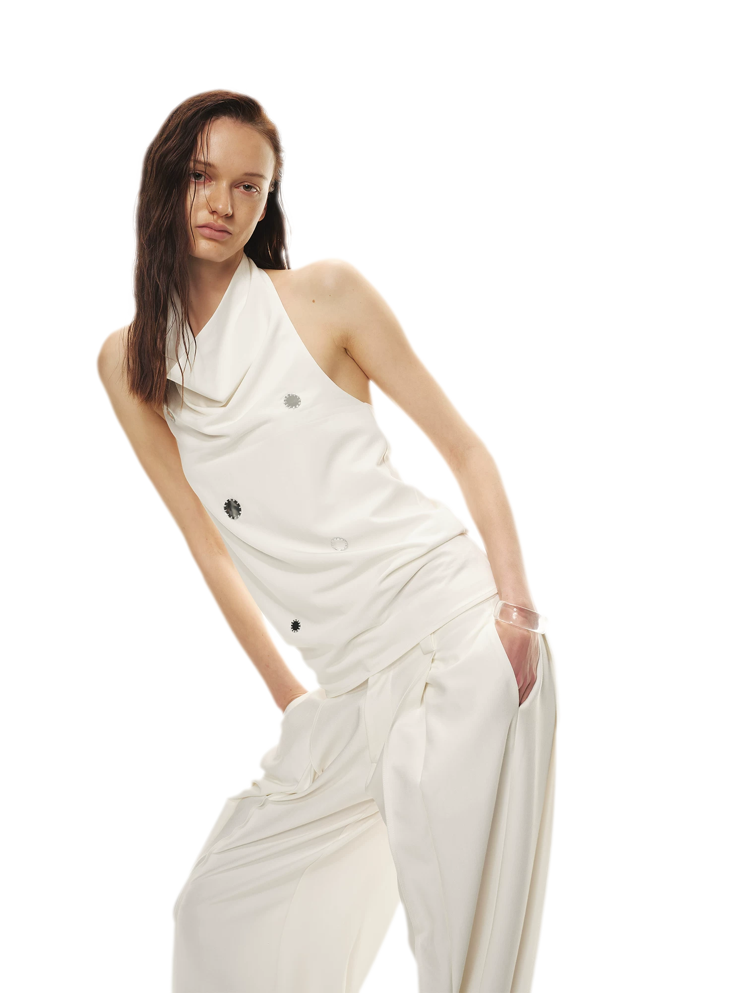 Minimalist Draped Neck Hand-Sewn Lens Halter Top