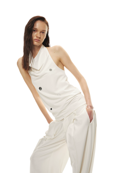 Minimalist Draped Neck Hand-Sewn Lens Halter Top