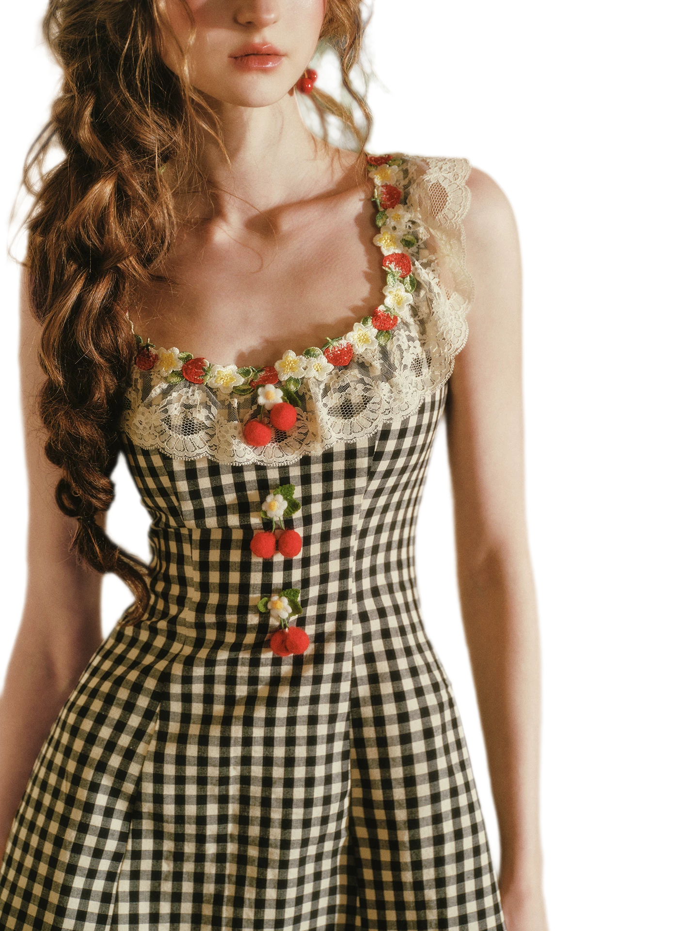 Lace Trim Plaid Mini Dress