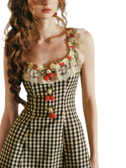 Lace Trim Plaid Mini Dress