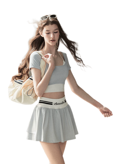 Contrast Layered Tennis Skort Set