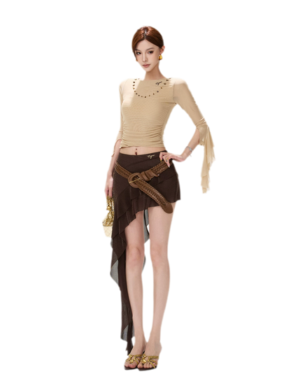 Shimmer Ruffle Asymmetric Mini Skirt