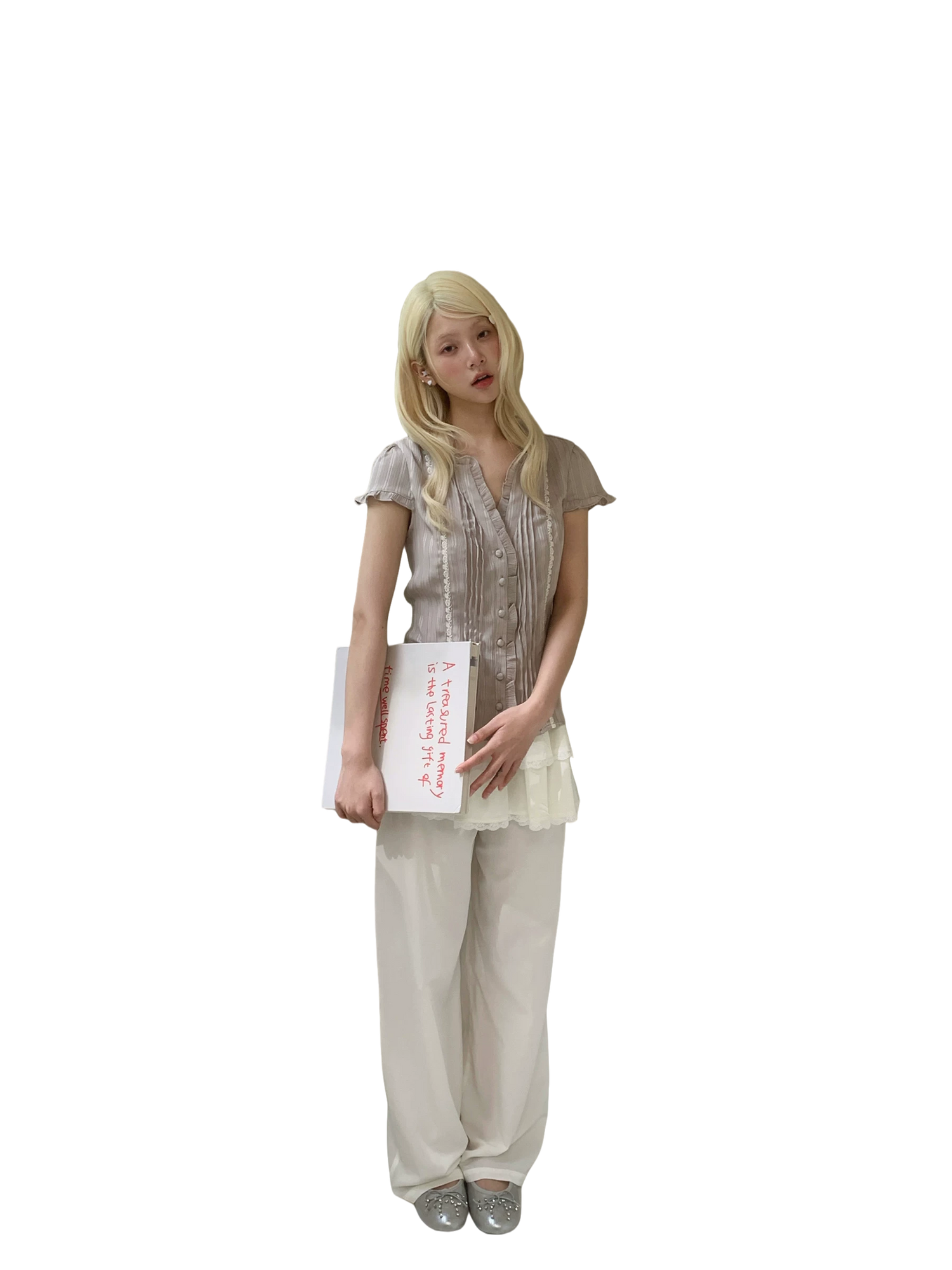 Ruffle Lace Waist-Trim Short Sleeve Shirt