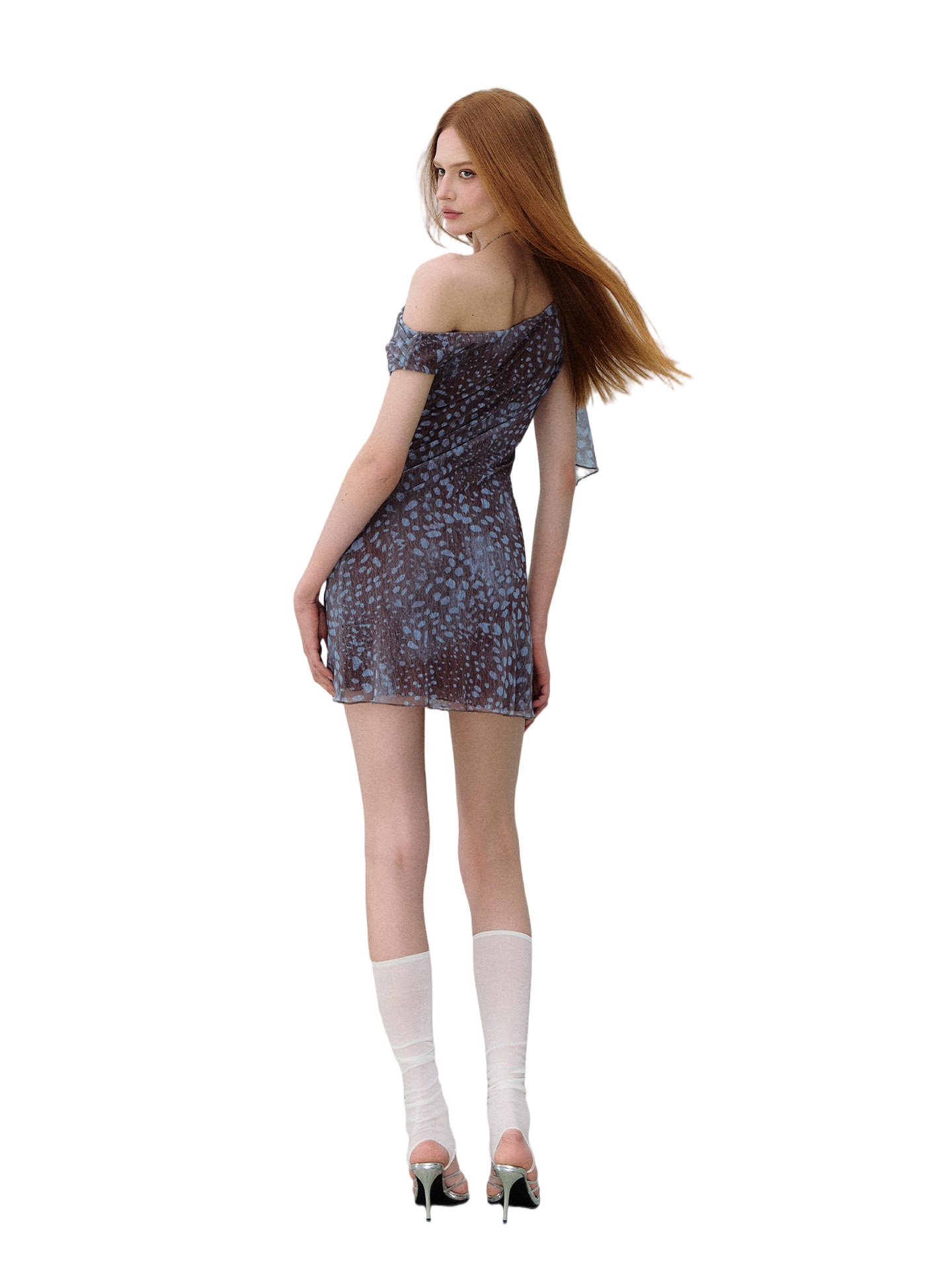 Asymmetrical Shoulder Floral Ribbon Fitted Dress