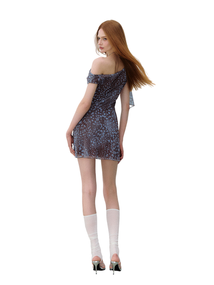 Asymmetrical Shoulder Floral Ribbon Fitted Dress