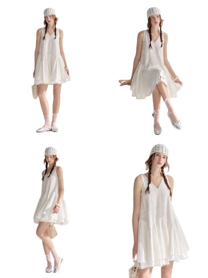 Soft White Embroidered Sleeveless Dress