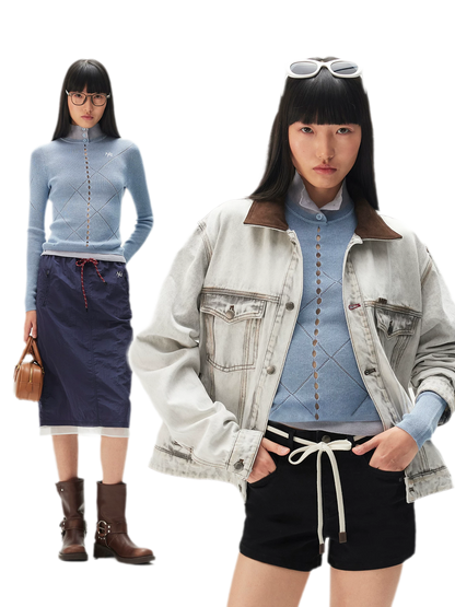 Glossy Openwork Knit Top