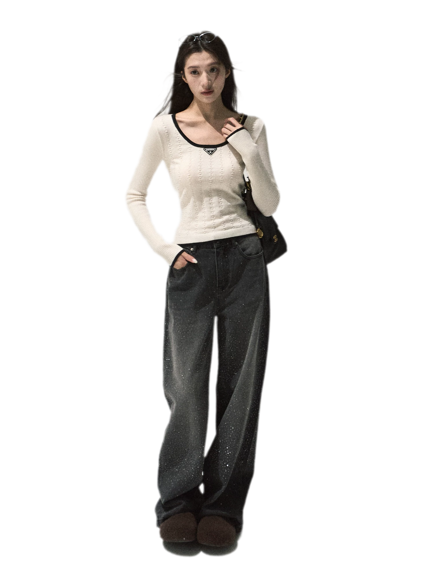 Rhinestone Straight Jeans