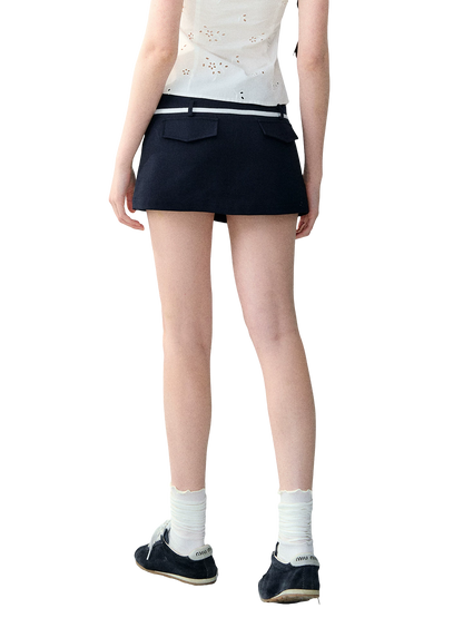 Korean Style Color-Block Tie Waist Shorts Skirt