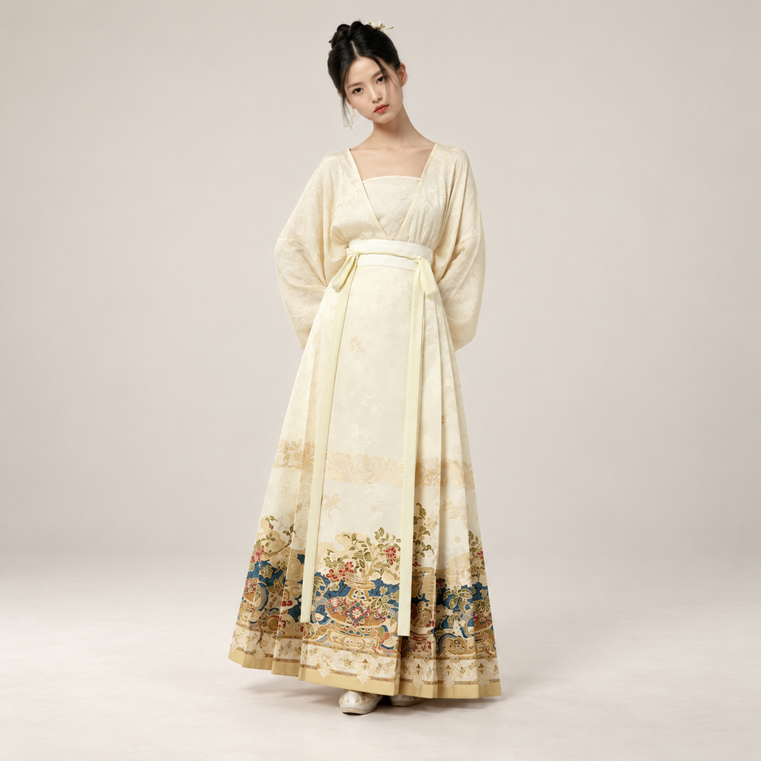 素瓷·九曜金枝 Porcelain Branches Ming-Style Mamian Skirt