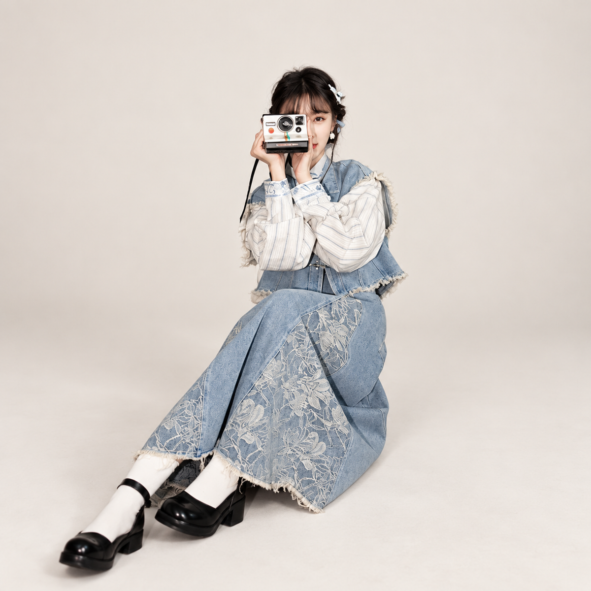 锦蓝 Brocade Blue Embroidered Vest Pleated