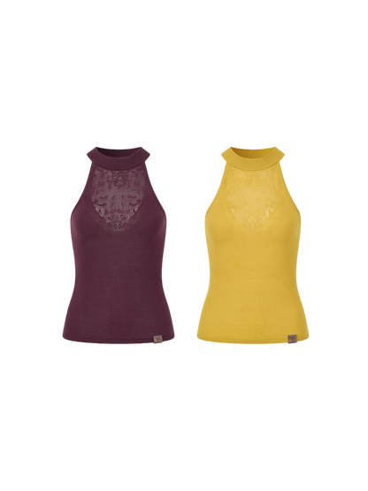 Spliced Lace Halter Neck Summer Vest