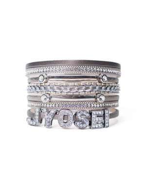 Rhinestone Leather Bracelet