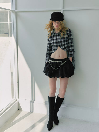 Plaid Cropped Bow Shirt