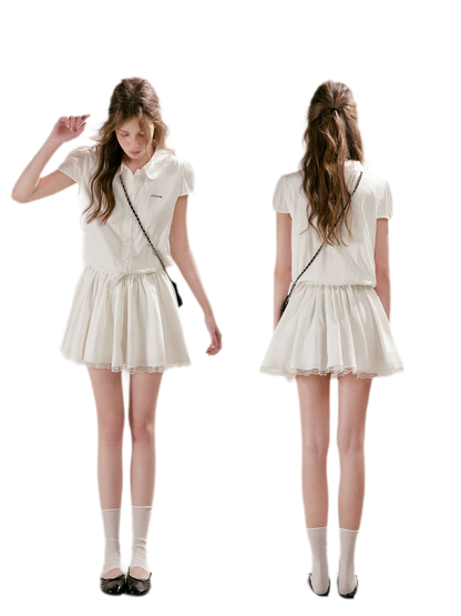 Lace Trim Shirt Dress