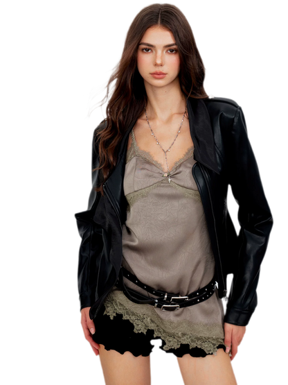 Embossed Fitted PU Jacket