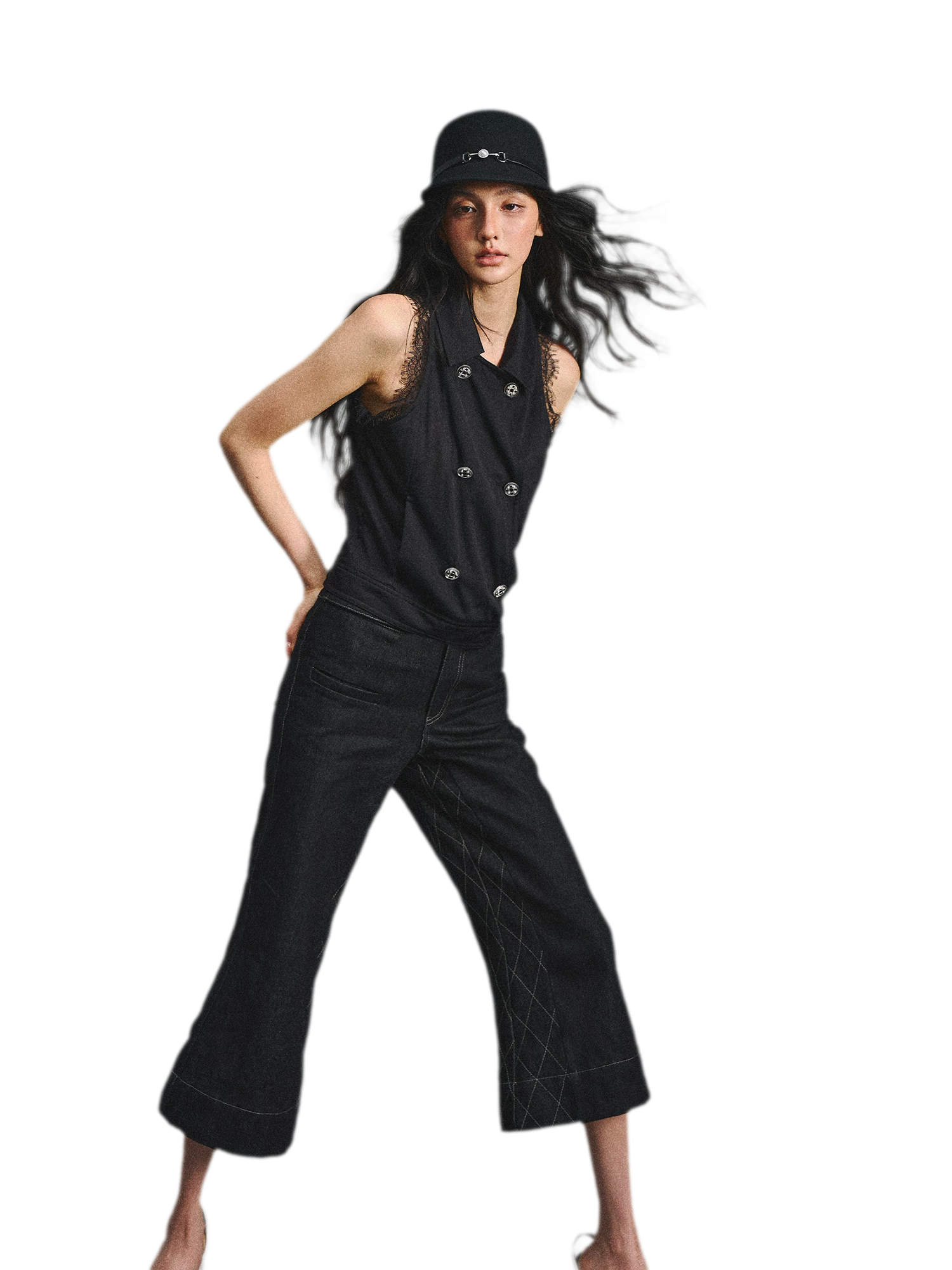Retro Flare Cropped Jeans with Wide Waistband