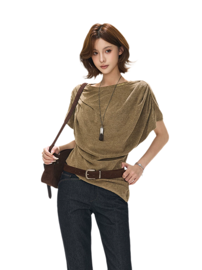 Gathered Collar Batwing Sweater