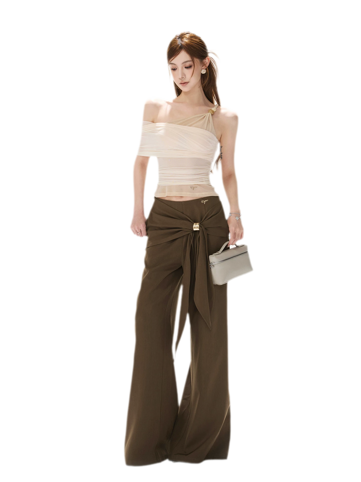 Twist Belt Wide-Leg Pants