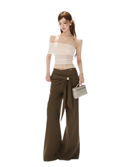 Twist Belt Wide-Leg Pants