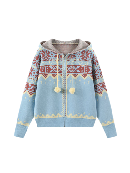 Fair Isle Hooded Zip Cardigan
