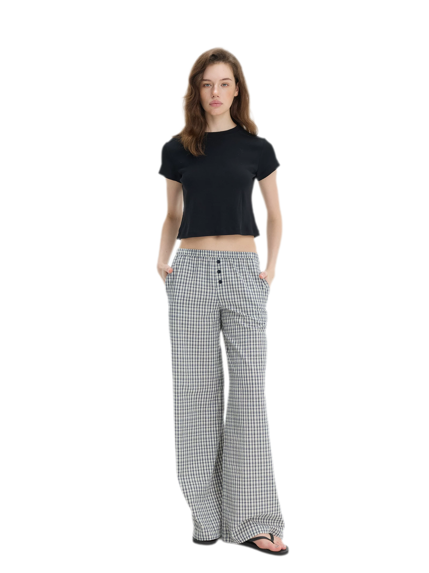 Textured Check Wide-Leg Trousers