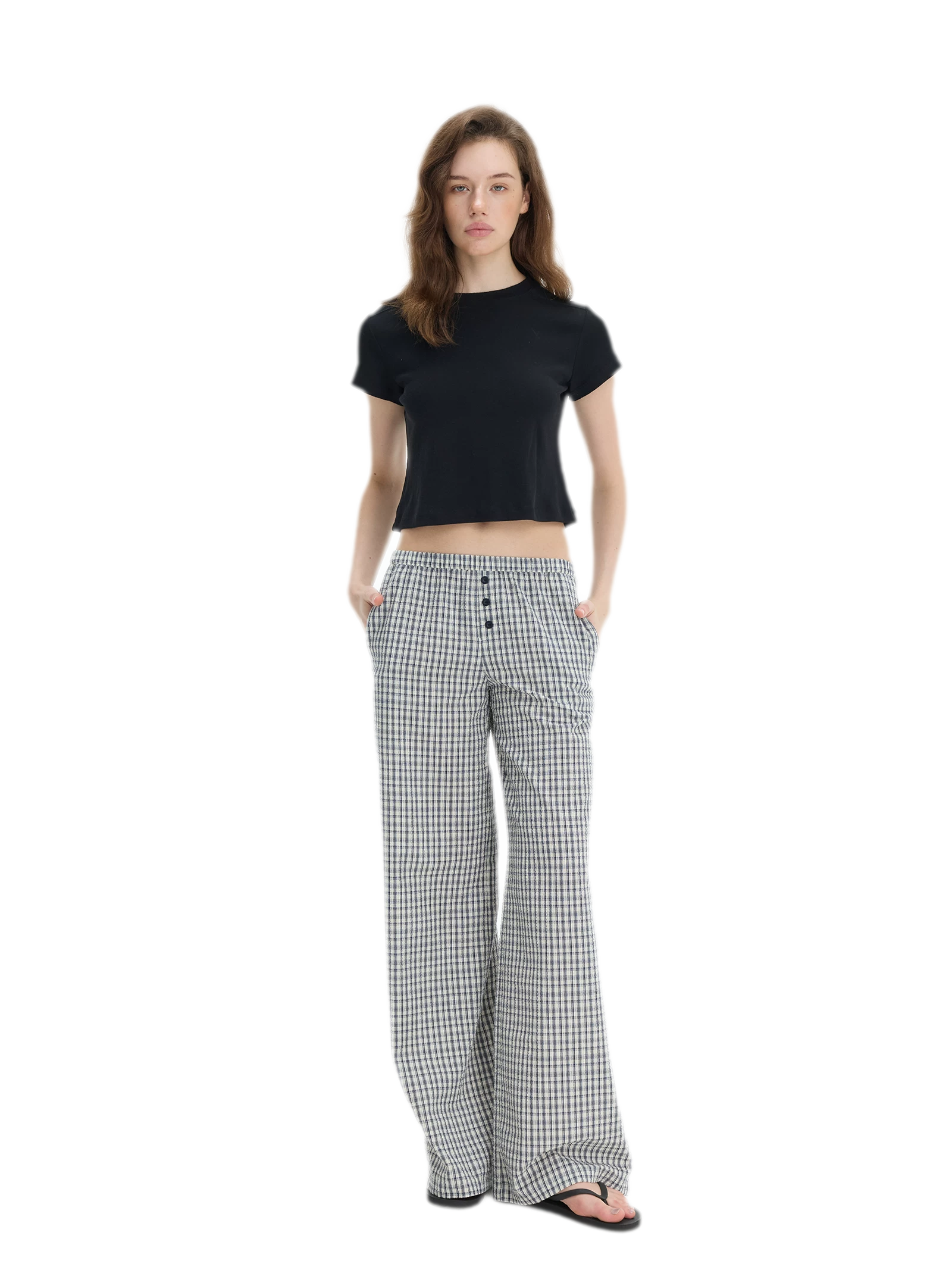 Textured Check Wide-Leg Trousers
