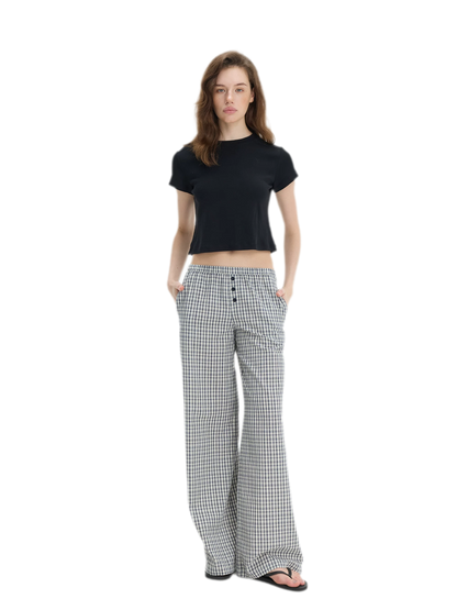 Textured Check Wide-Leg Trousers