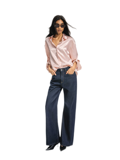 Jeans met contrasterende stiksels en hoge taille