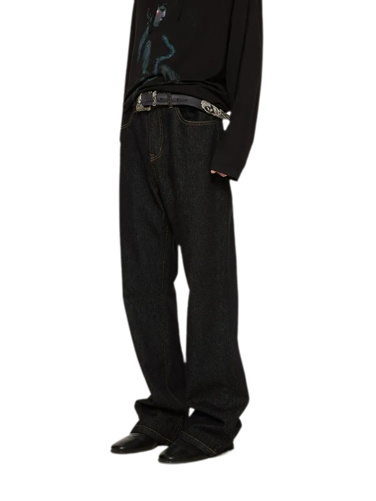 Washed Bootcut Raw-Denim Jeans
