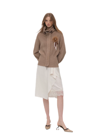 Waffle Knit Toggle Collar Cardigan