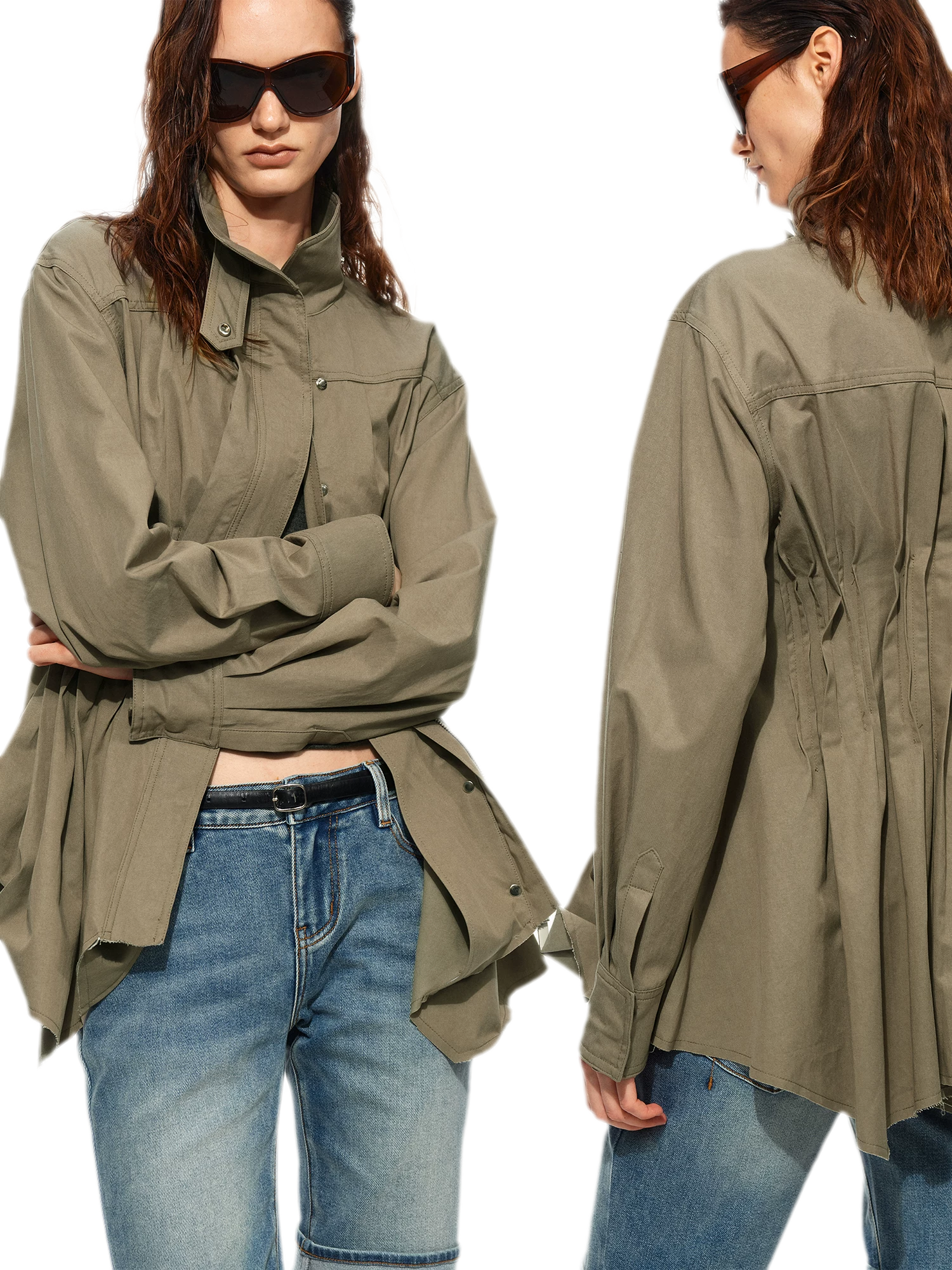 Pleated Fitted Utility Jacket
