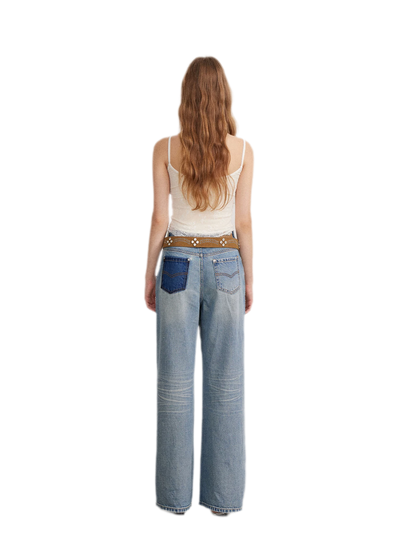Rhinestone Pearl Wide-Leg Jeans