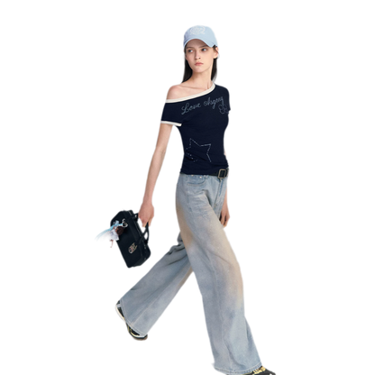 Sequin Wide-Leg Jeans