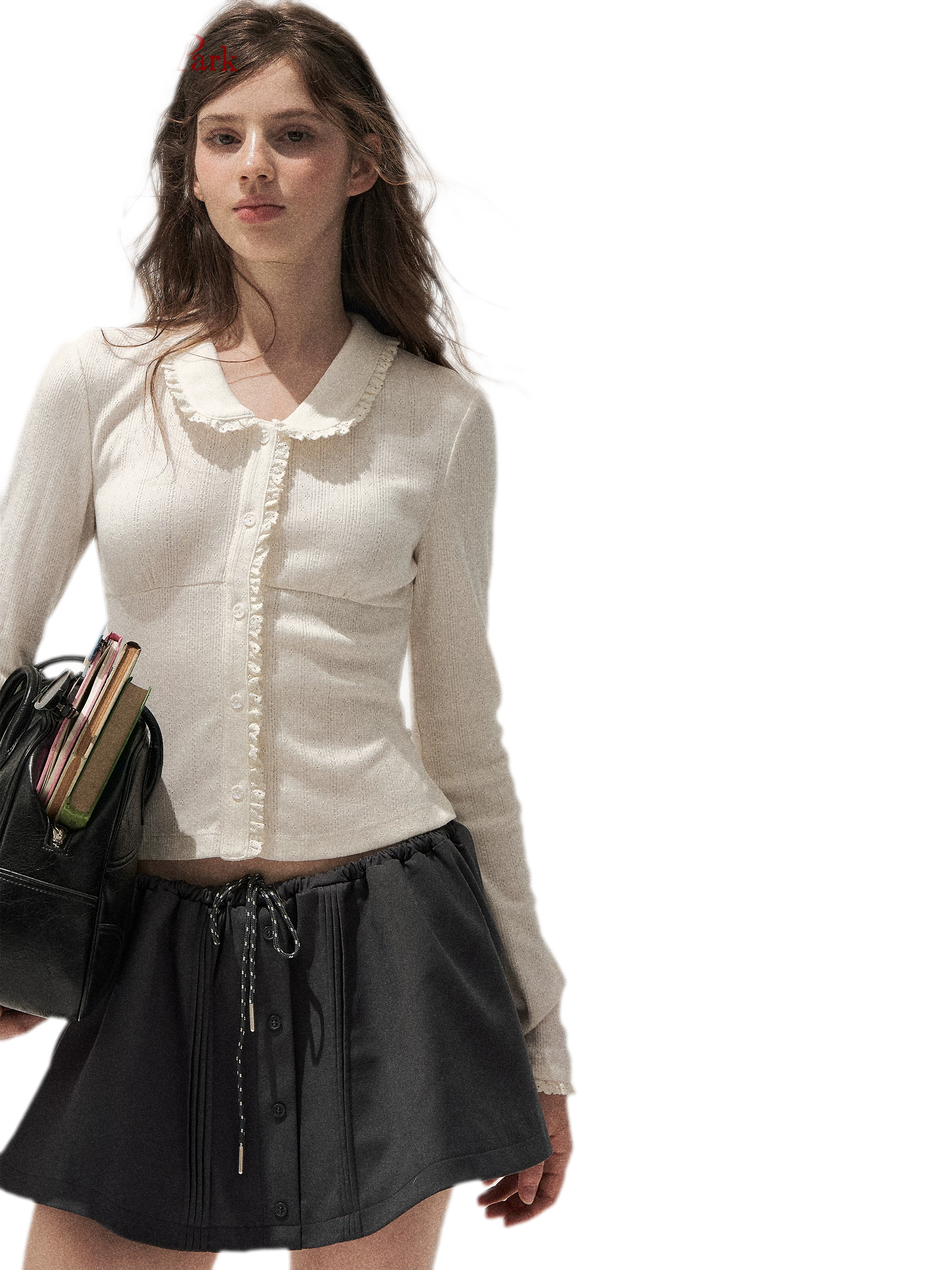 Textured Lace Collar Long-Sleeve Top