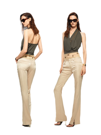 Lustrous Front-Slit Flare Pants