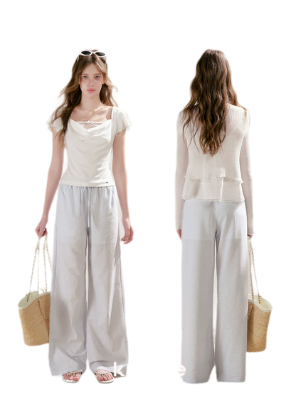 Linen Cotton Wide-Leg Trousers