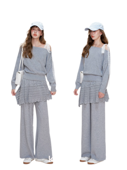 Wool Blend Asymmetric Knit Set