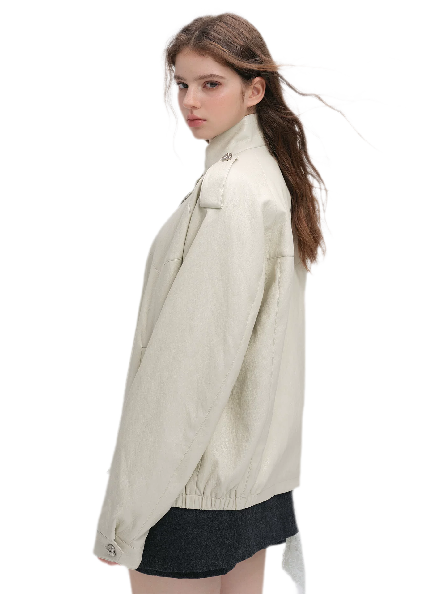 Faux-Leather Lychee-Texture Moto Jacket